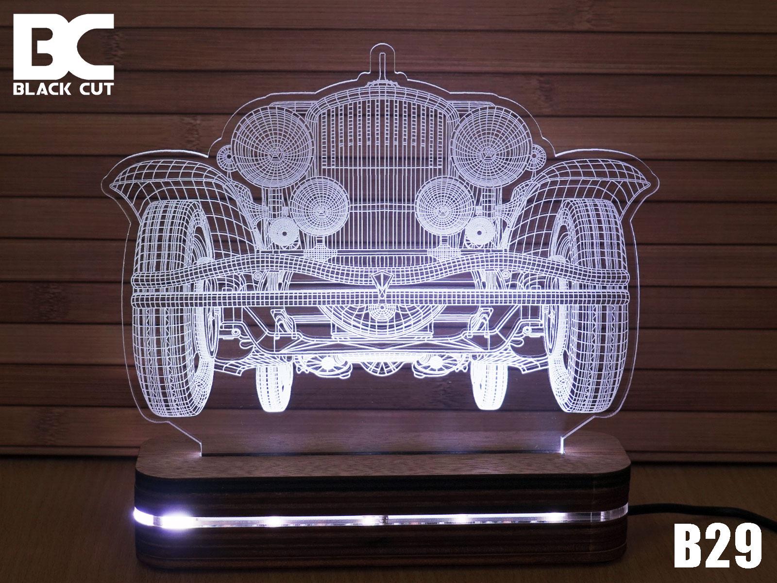 Black Cut 3D Lampa Old Timer Bela