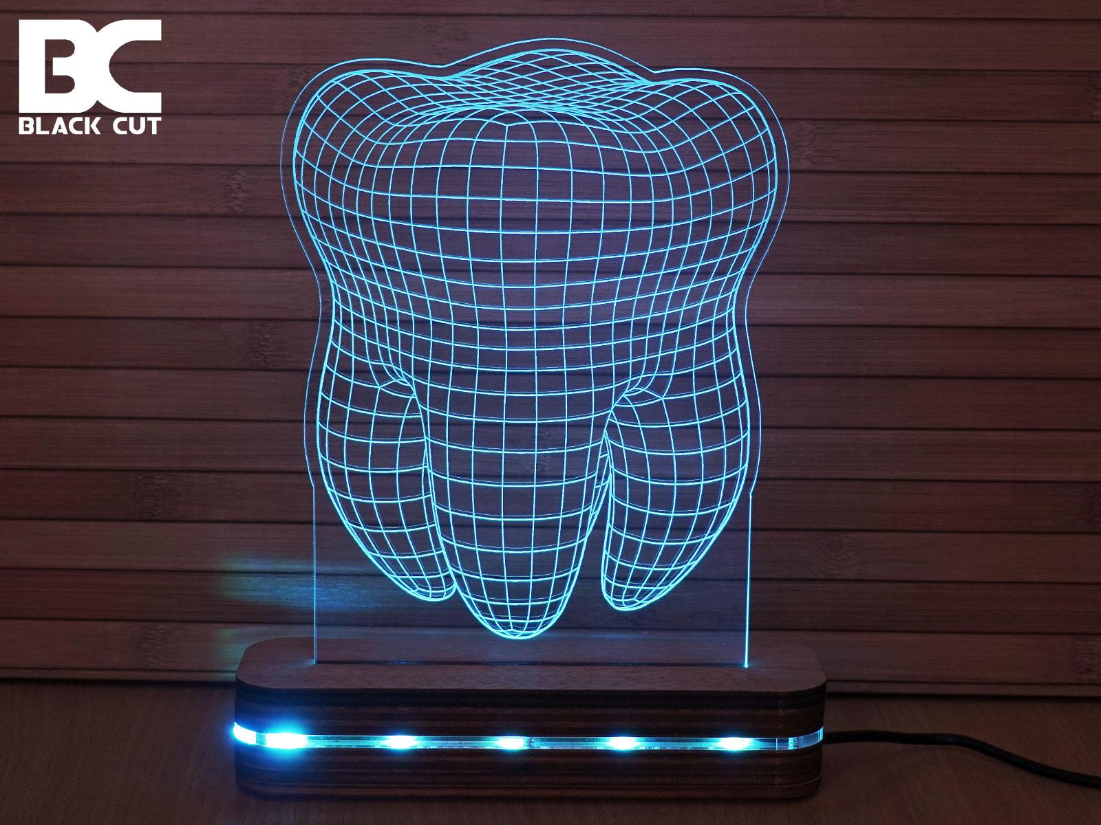 Black Cut 3D Lampa Zub Svetlo plava