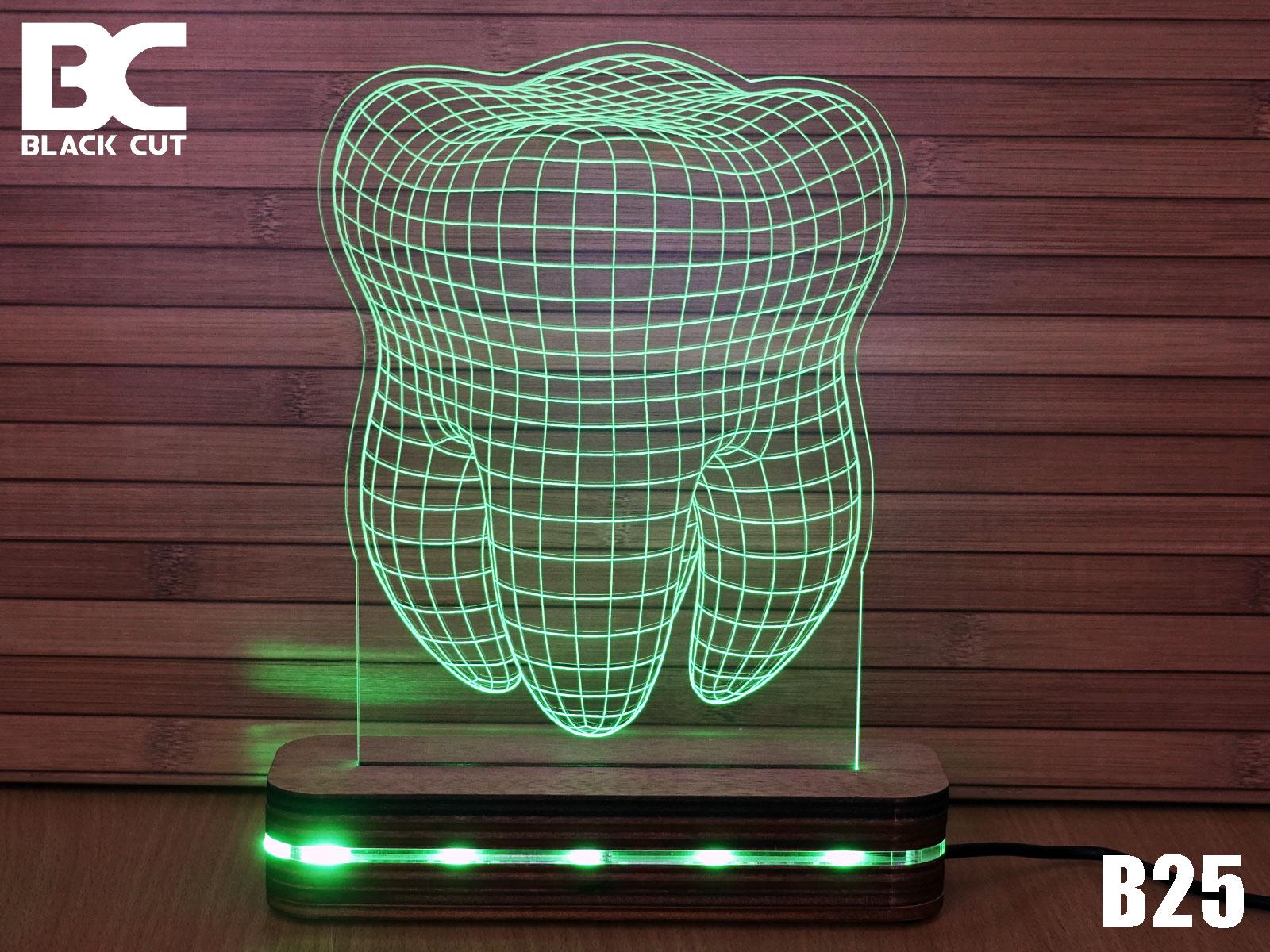 Black Cut 3D Lampa Zub Zelena