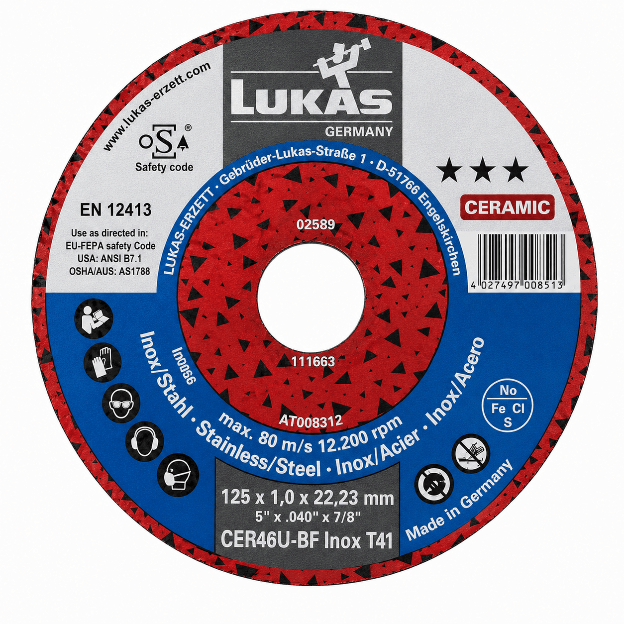 Lukas Rezna ploča, Keramik, Inox, STAR-3, 125x1x22mm