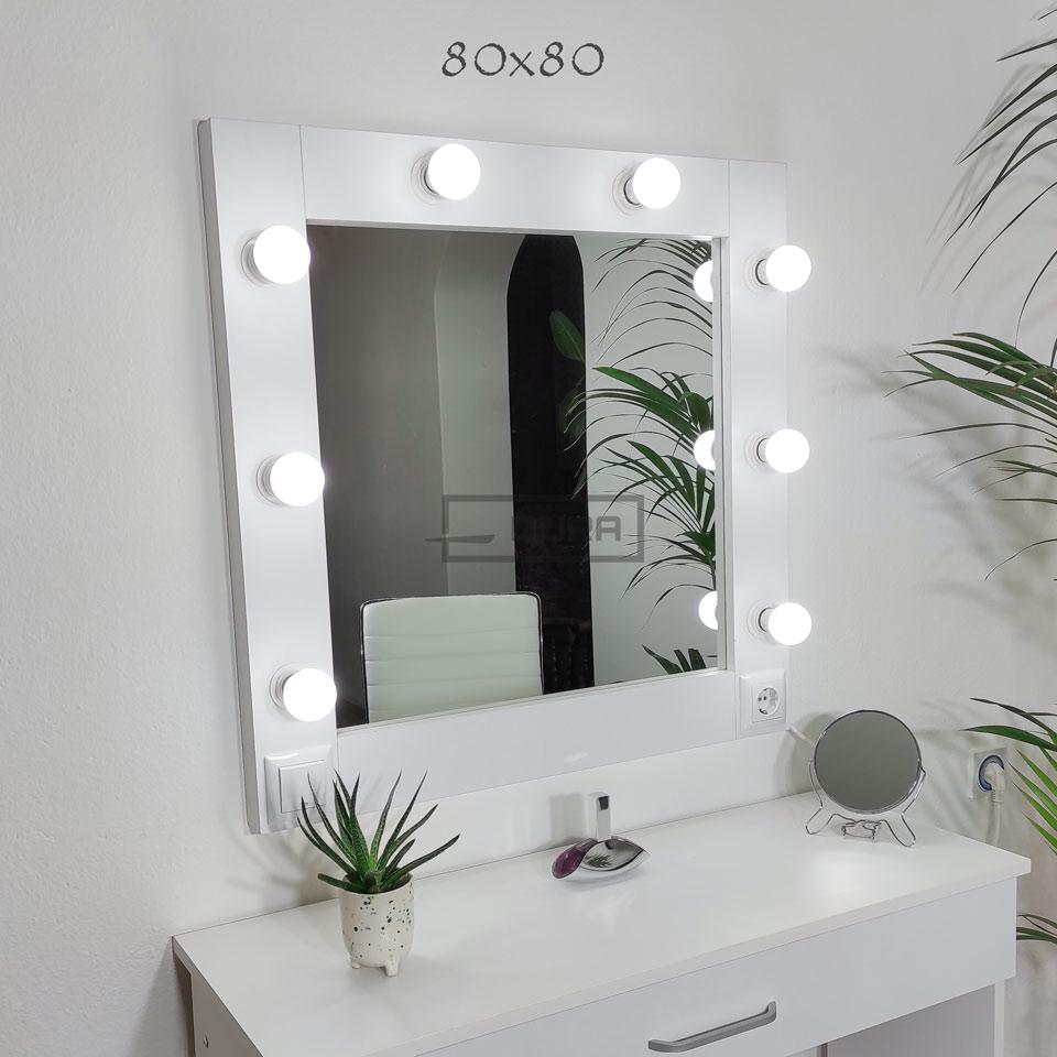 DURA Ogledalo sa ramom za šminkanje, LED sijalice, 80x80cm