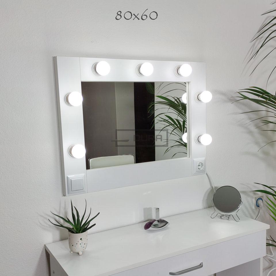 DURA Ogledalo sa ramom za šminkanje, LED sijalice, 80x60cm