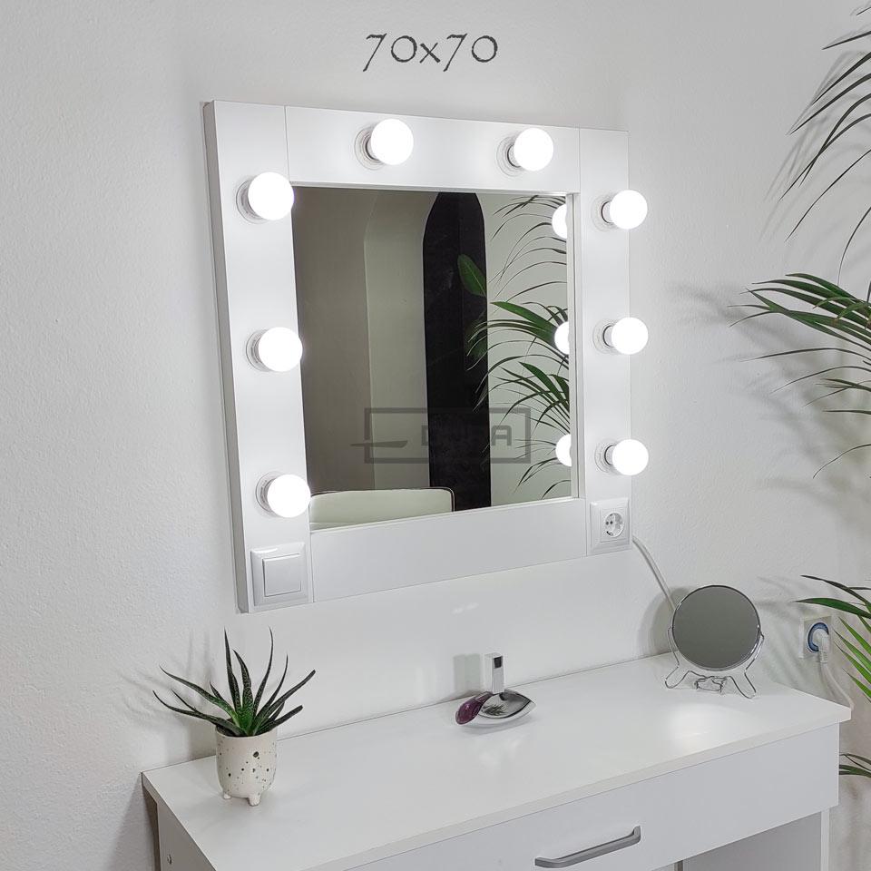 DURA Ogledalo sa ramom za šminkanje, LED sijalice, 70x70cm