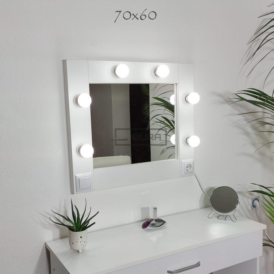 DURA Ogledalo sa ramom za šminkanje, LED sijalice, 70x60cm