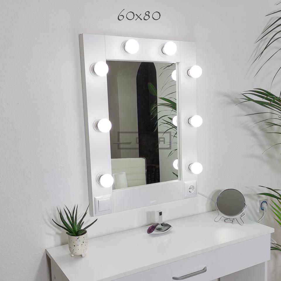 DURA Ogledalo sa ramom za šminkanje, LED sijalice, 60x80cm