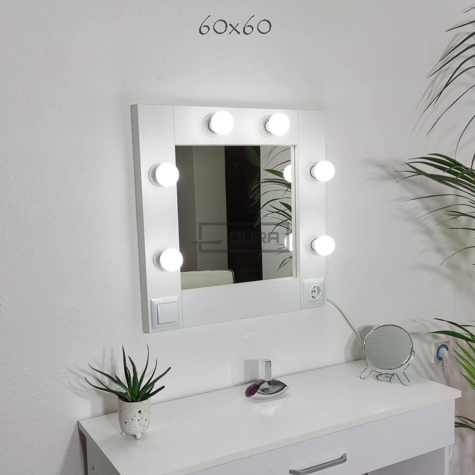 DURA Ogledalo sa ramom za šminkanje, LED sijalice, 60x60cm