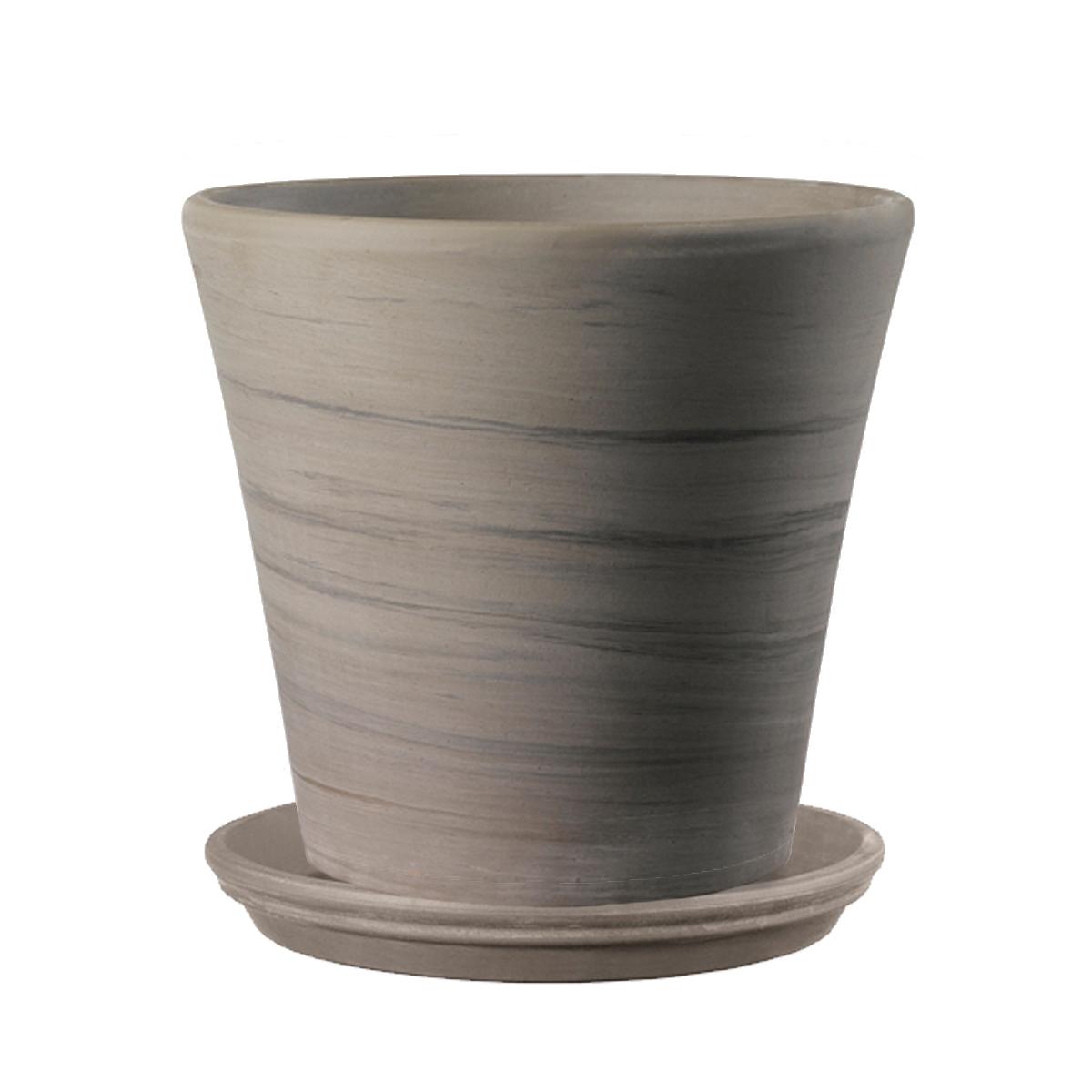 DEROMA Set od 2 terakota saksije Vaso cono duo 26cm grafitna sa podmetačima 23cm u grafit boji