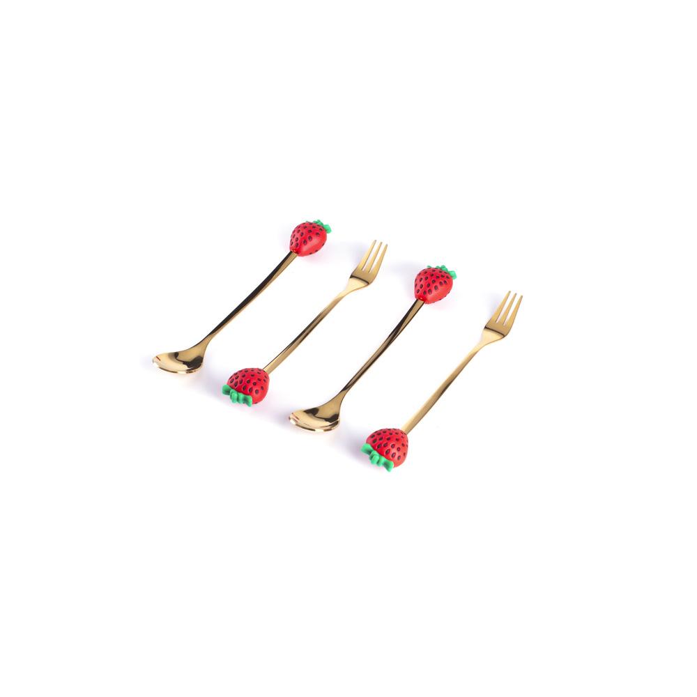 DIKER HOME Dezertni Escajg set, Kašikice i viljuškice, 4 komada, Zlatne boje