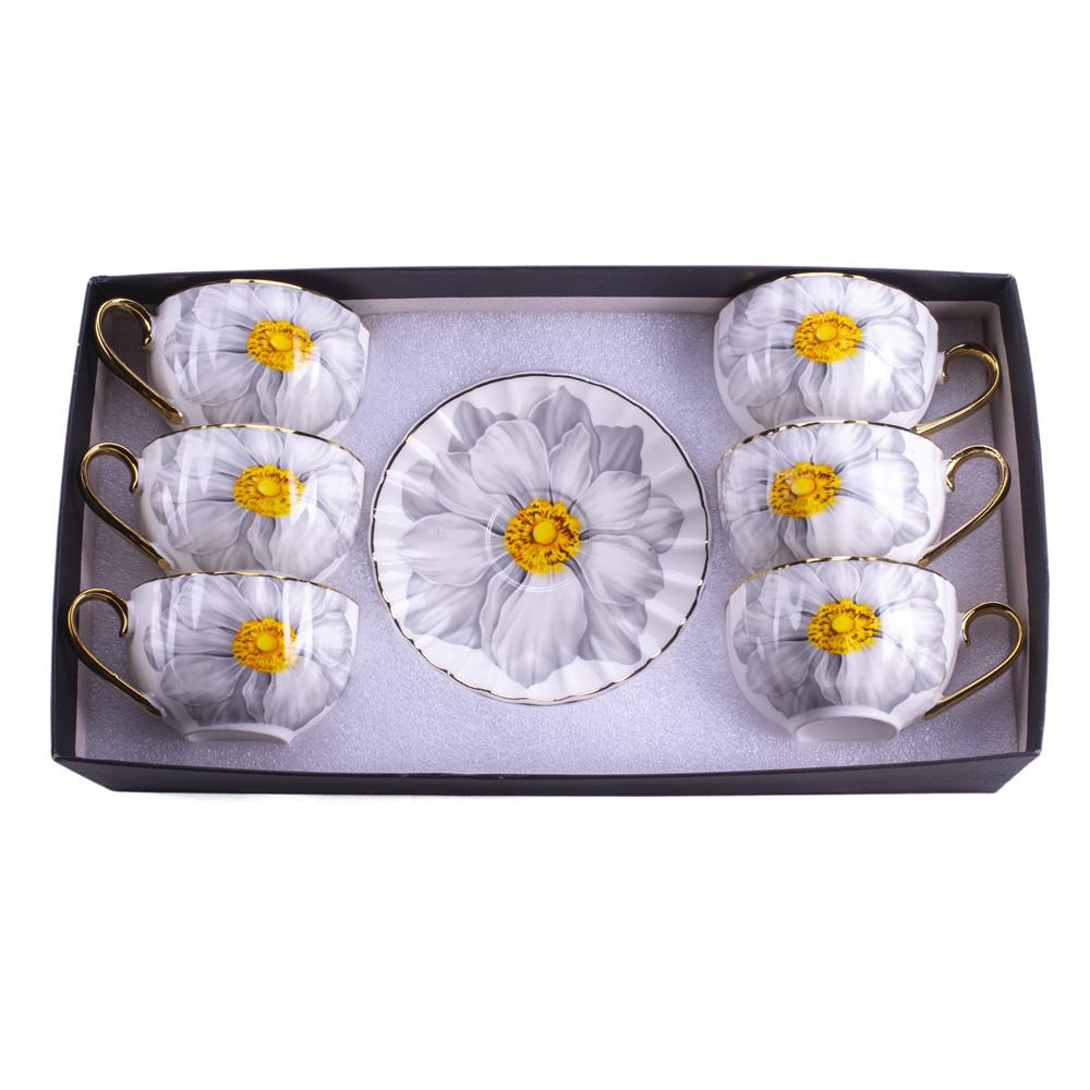 DIKER HOME Porcelanske šolje sa cvetom, 6 komada, Belo-sive