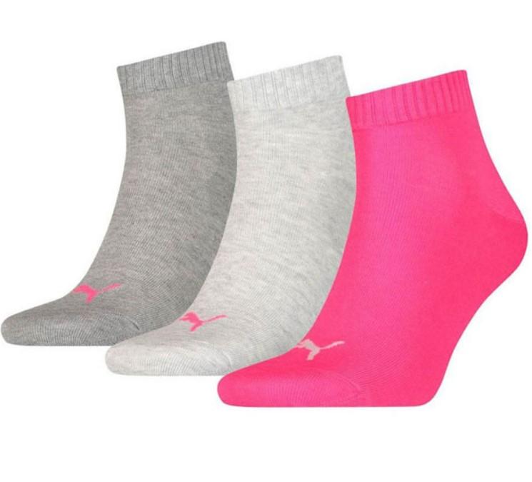 PUMA Ženske čarape QUARTER PLAIN 3/1 sive, svetlosive i roze