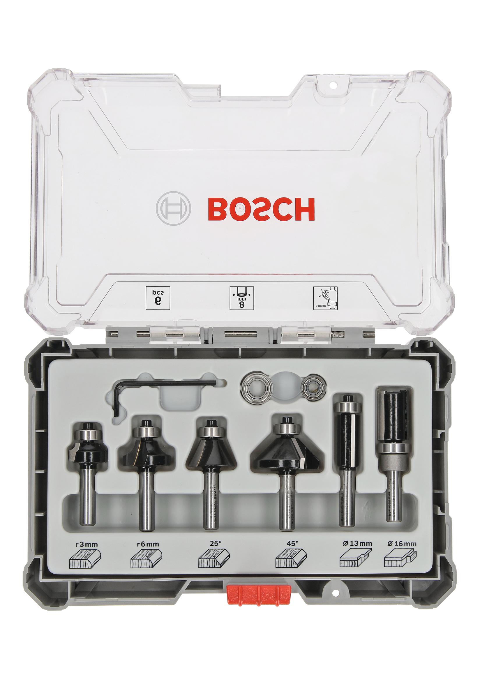 Selected image for Bosch Komplet glodala, 6 komada, Trim&Edging držač od 8 mm 2607017469, 6-piece Trim i Edging Router Bit Set.