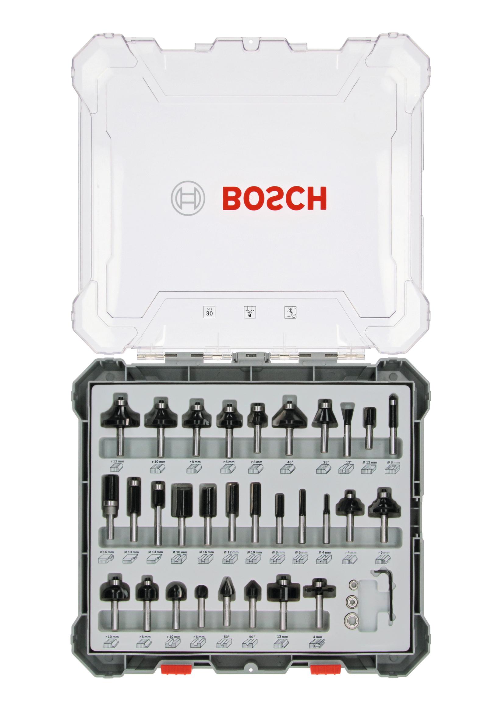 Bosch Komplet raznih glodala, 30 komada, držač od 6 mm 2607017474, 30-piece Mixed Application Router Bit Set.