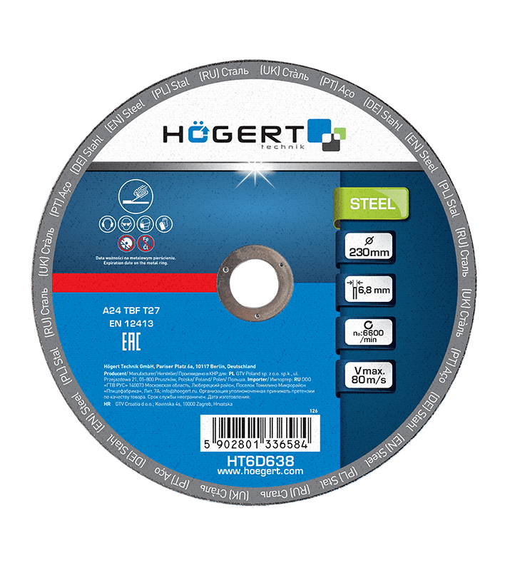 HŐGERT Brusni disk za metal/inox 230 mm 6.8 mm