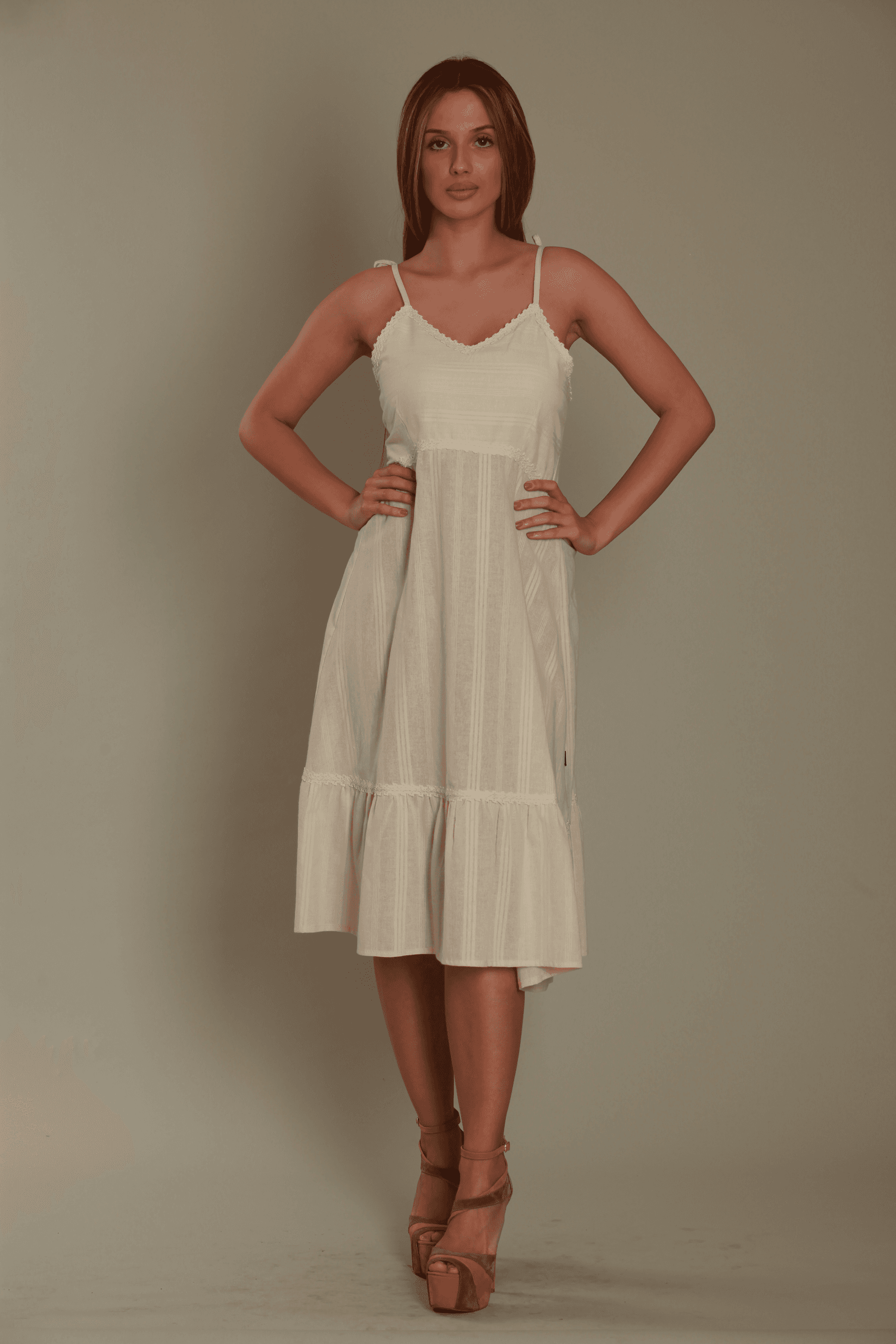 ISKON MODE Ženska letnja pamučna haljina bež