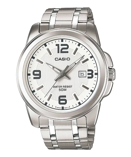 CASIO Muški ručni sat, Kvarcni mehanizam, Beli brojčanik, MTP-1314D-7AVDF, Srebrna boja