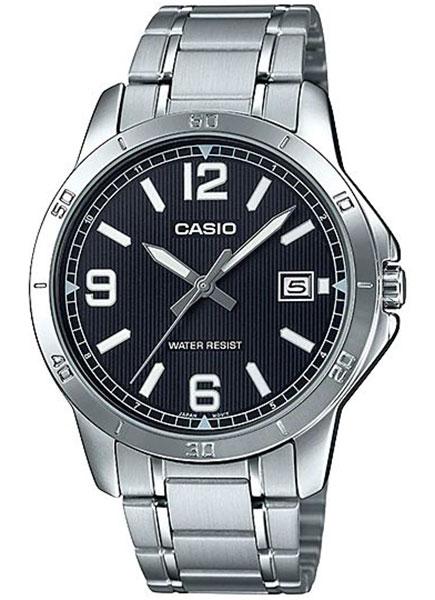 CASIO Muški ručni sat, Kvarcni mehanizam, Crni brojčanik, MTP-V004D-1B2UDF, Srebrna boja