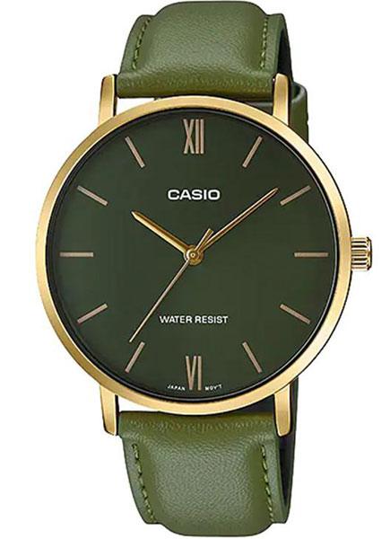 CASIO Muški ručni sat, Kvarcni mehanizam, Crni brojčanik, MTP-VT01GL-3BUDF, Zeleni