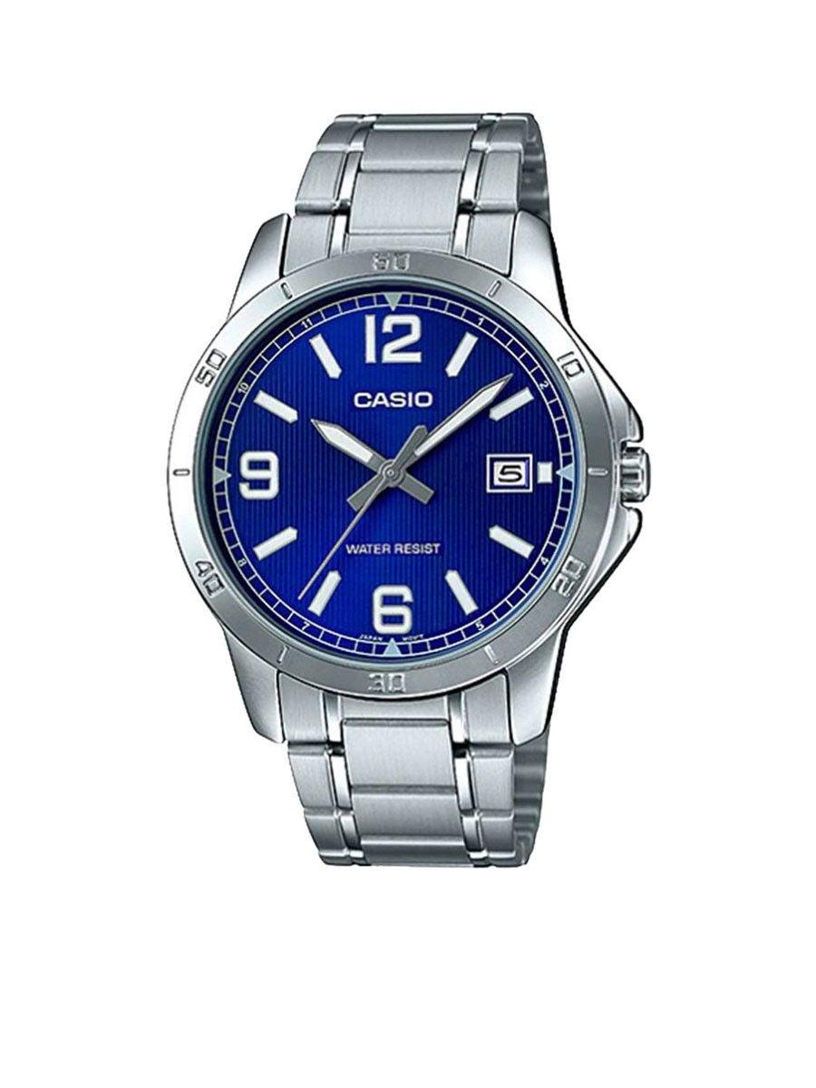 CASIO Muški ručni sat, Kvarcni mehanizam, Plavi brojčanik, MTP-V004D-2BUDF, Srebrna boja