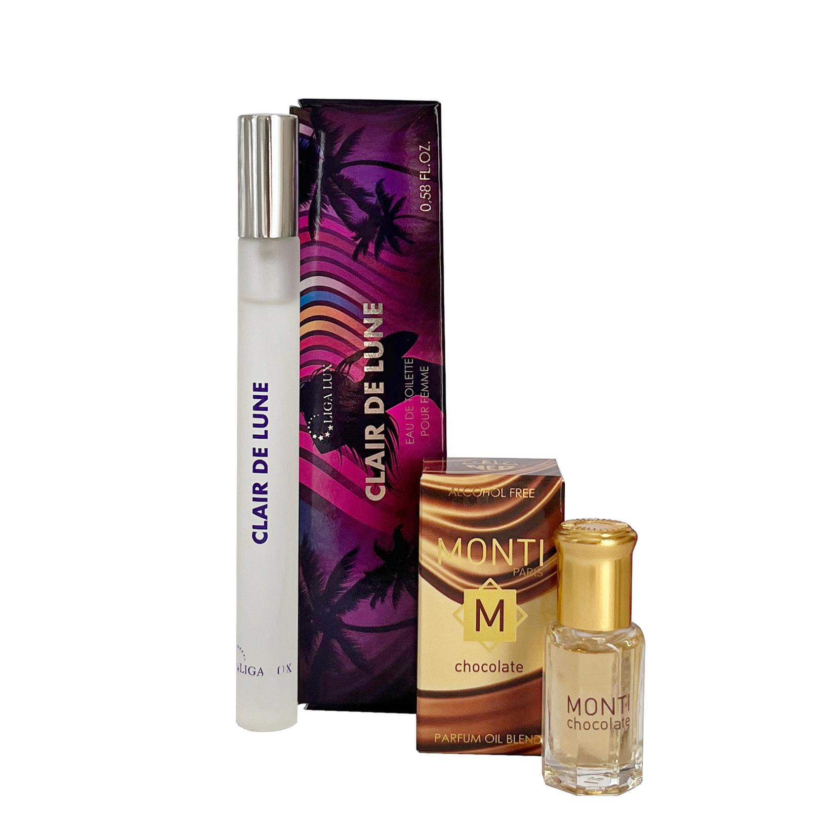 Ženski set parfema Clair de Lune, EDT, 17 ml + Parfemsko ulje Monti Chocolate, 6 ml