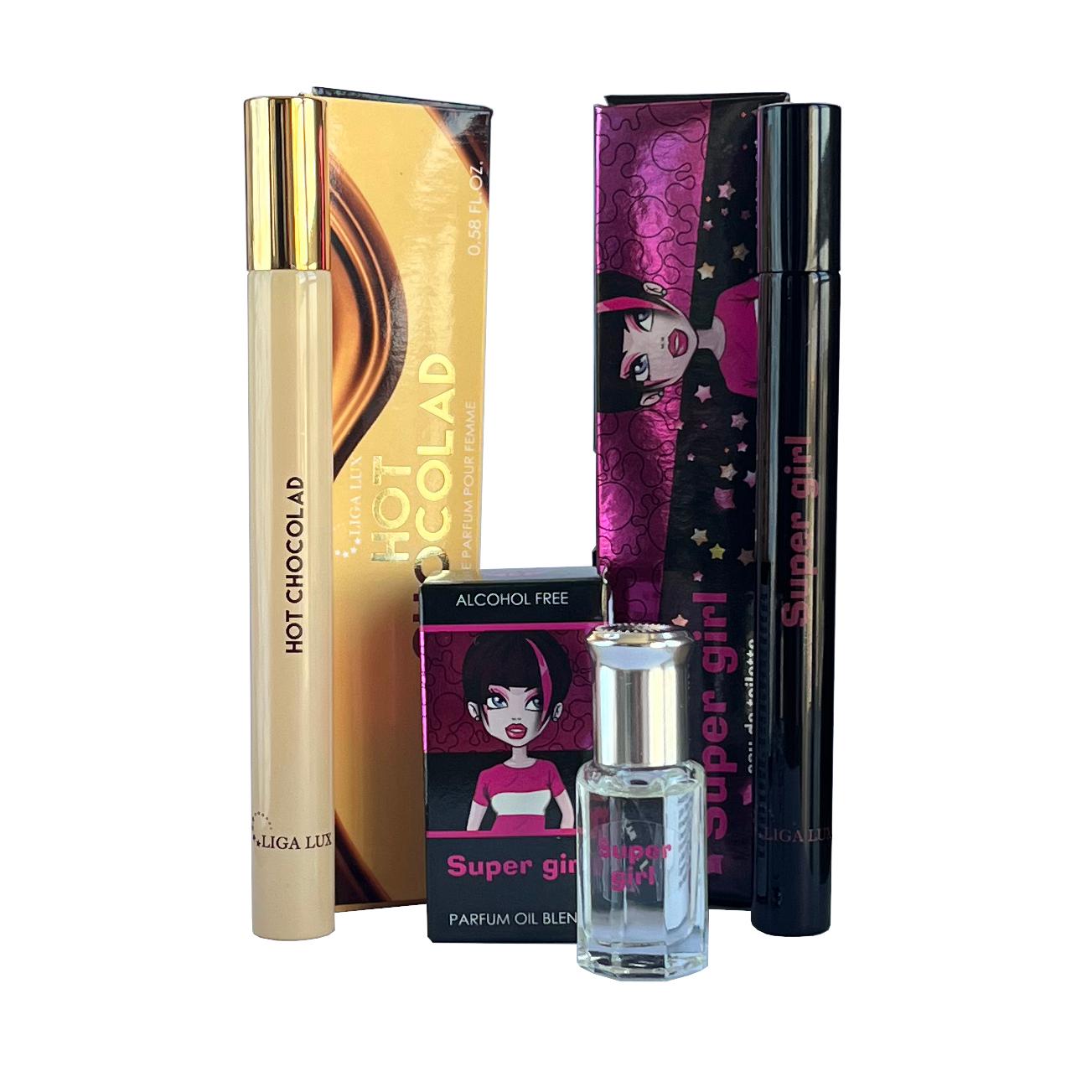 Ženski set parfema Hot Chocolad, EDT, 17 ml + Super Girl, EDP, 17 ml + Parfemsko ulje Super Girl, 6 ml