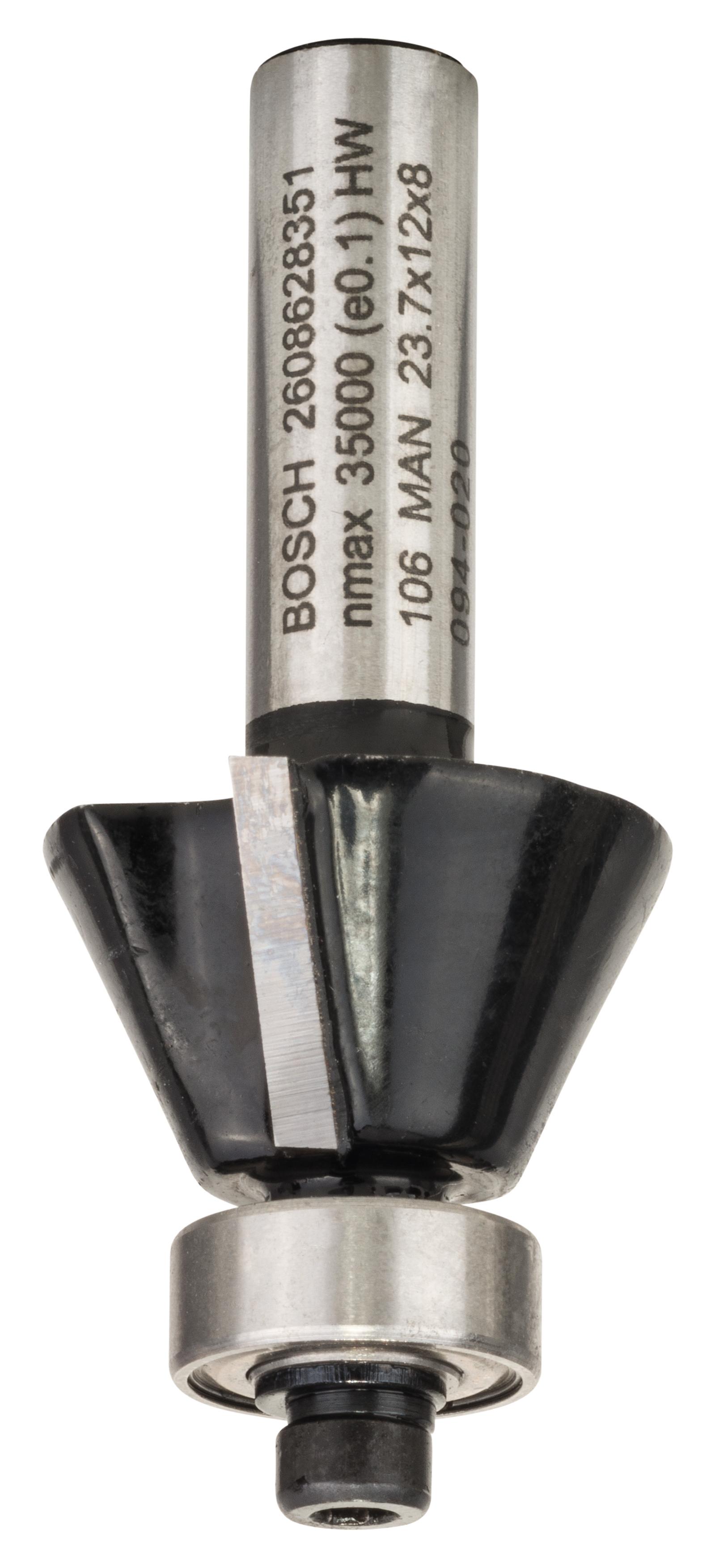 Selected image for Bosch Glodalo za skošavanje ivica / glodalo za glodanje uz površinu 2608628351, 8 mm, D1 23,7 mm, B 5,5 mm, L 12 mm, G 54 mm, 25°