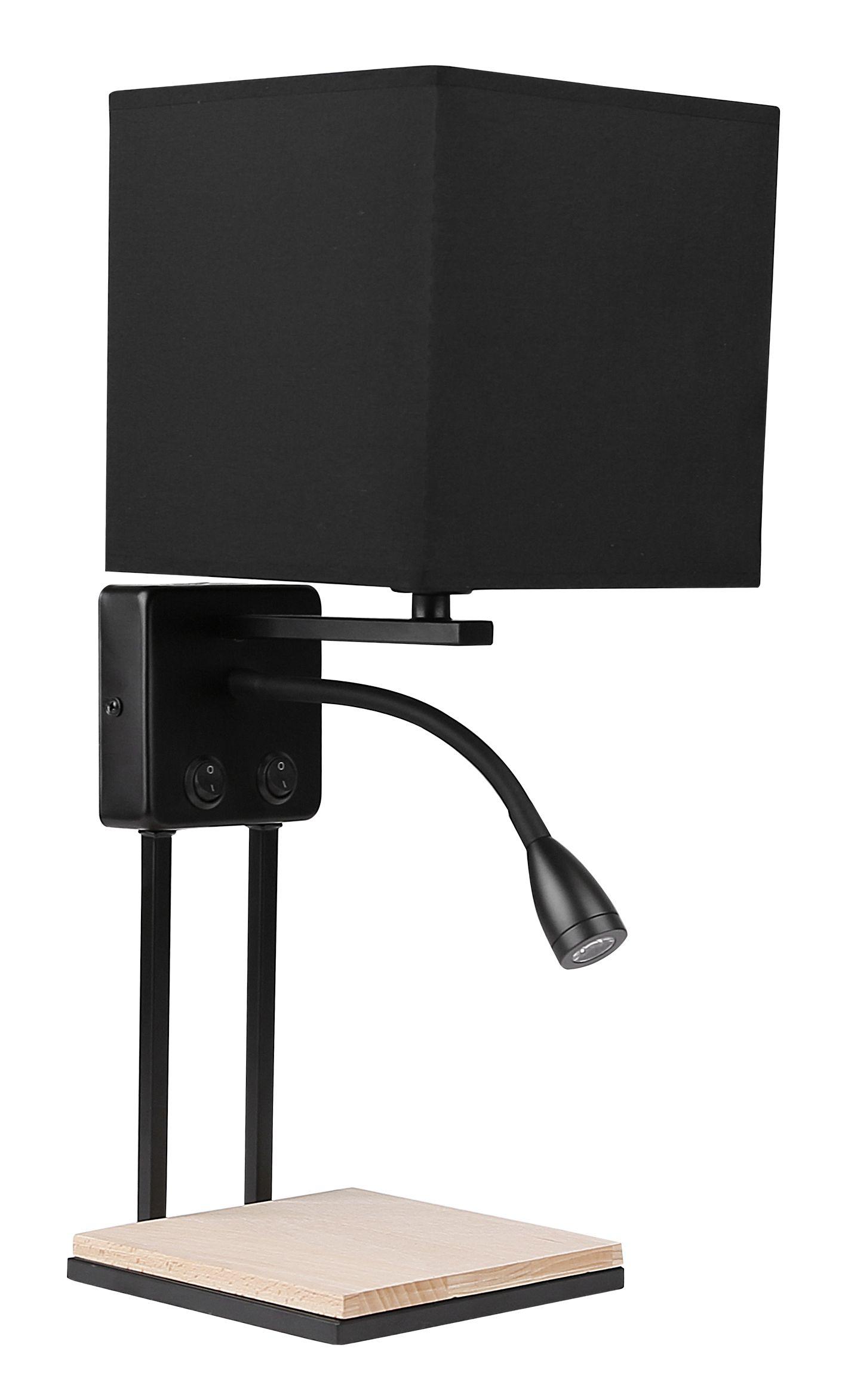 Zidna lampa Theo, Sa prekidačem, 1x40W, E14 + 2W, LED, Crna