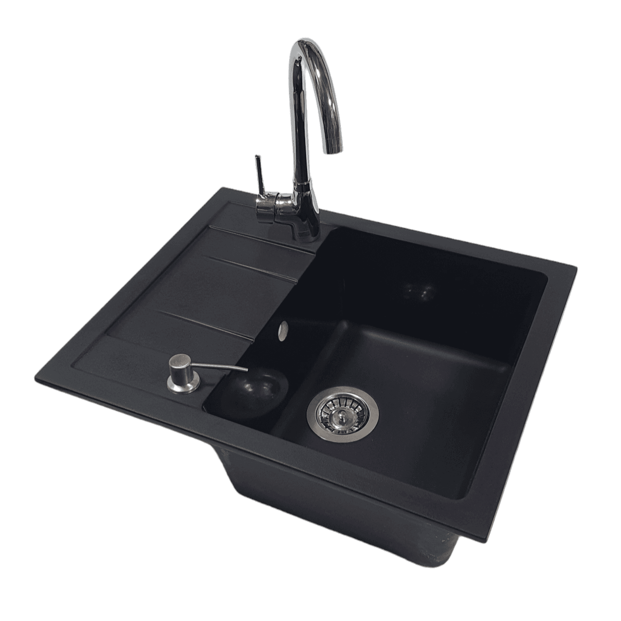 SanDonna Sudopera sa slavinom i sifonom U607, Chrome Swan, Ugradni dozer, Crna