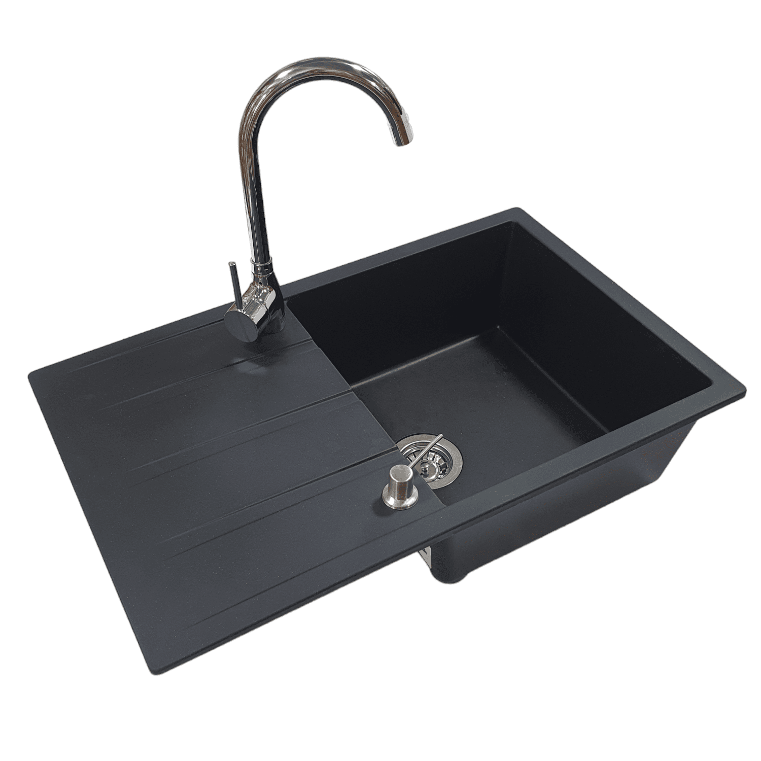 SanDonna Sudopera sa slavinom i sifonom Paulina, Chrome Swan, Ugradni dozer, Granit, Crna