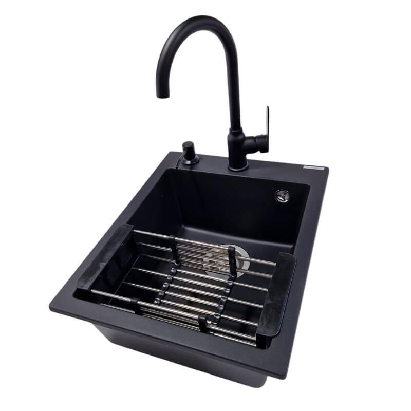 SanDonna Sudopera sa slavinom i sifonom Vesta, Afro, Ugradni dozer, Oceđivač, Crna