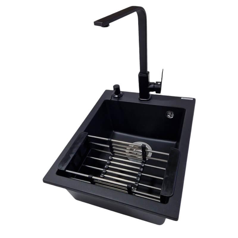 SanDonna Sudopera sa slavinom i sifonom Vesta, Elegance, Ugradni dozer, Oceđivač, Crna