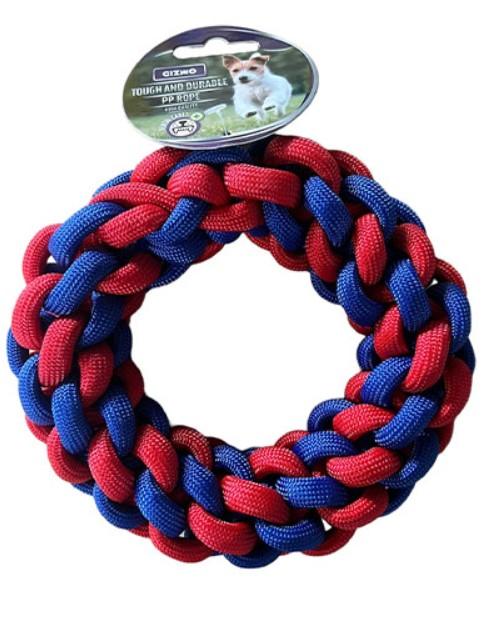 GIZMO Igračka za pse Pleteni prsten, 18cm, Crveno-plavi