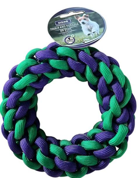 GIZMO Igračka za pse Pleteni prsten, 18cm, Zeleno-ljubičasti