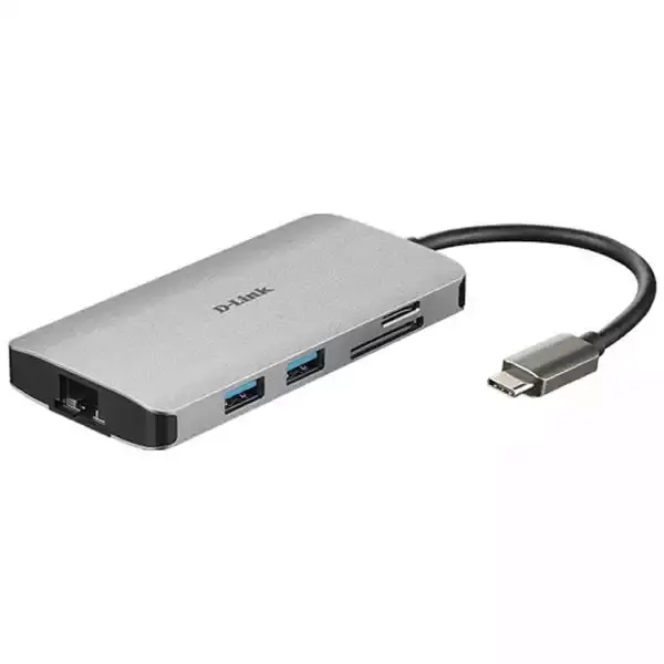 Selected image for D-LINK DUB-M810 8 u 1 USB Hub, USB-C,  HDMI 4K/USB A, 3.0 x 3/RJ45/SD-microSD, Sivi