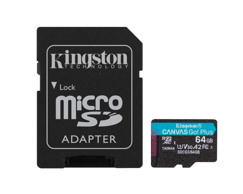 Selected image for Kingston SDCG3/64GB Canvas Go Plus Micro SD XC kartica sa adapterom, 64 GB