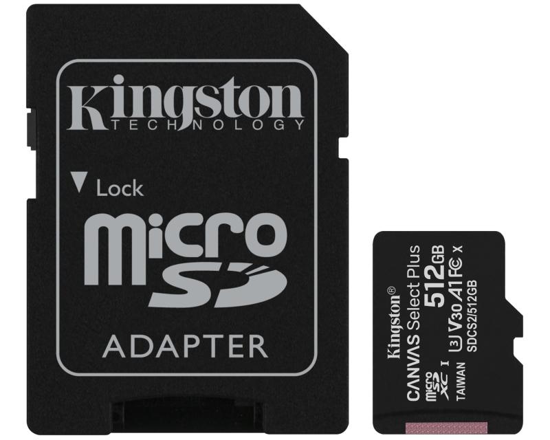Kingston A1 Micro SDXC 512GB, 100R, class 10, SDCS2/512GB + adapter