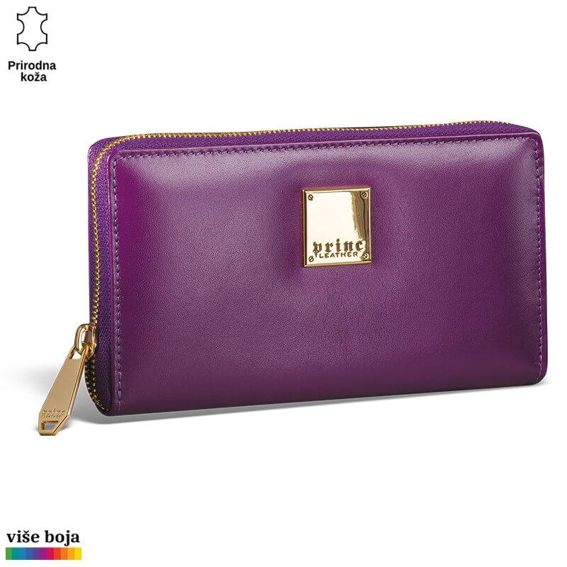 Princ Leather Ženski kožni novčanik Zip Luxury, Ljubičasti
