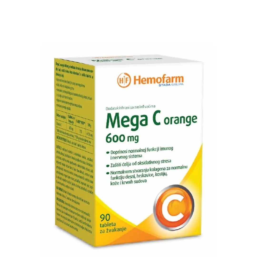 Selected image for HEMOFARM Tablete za žvakanje Mega C Orange 600 mg 90 komada