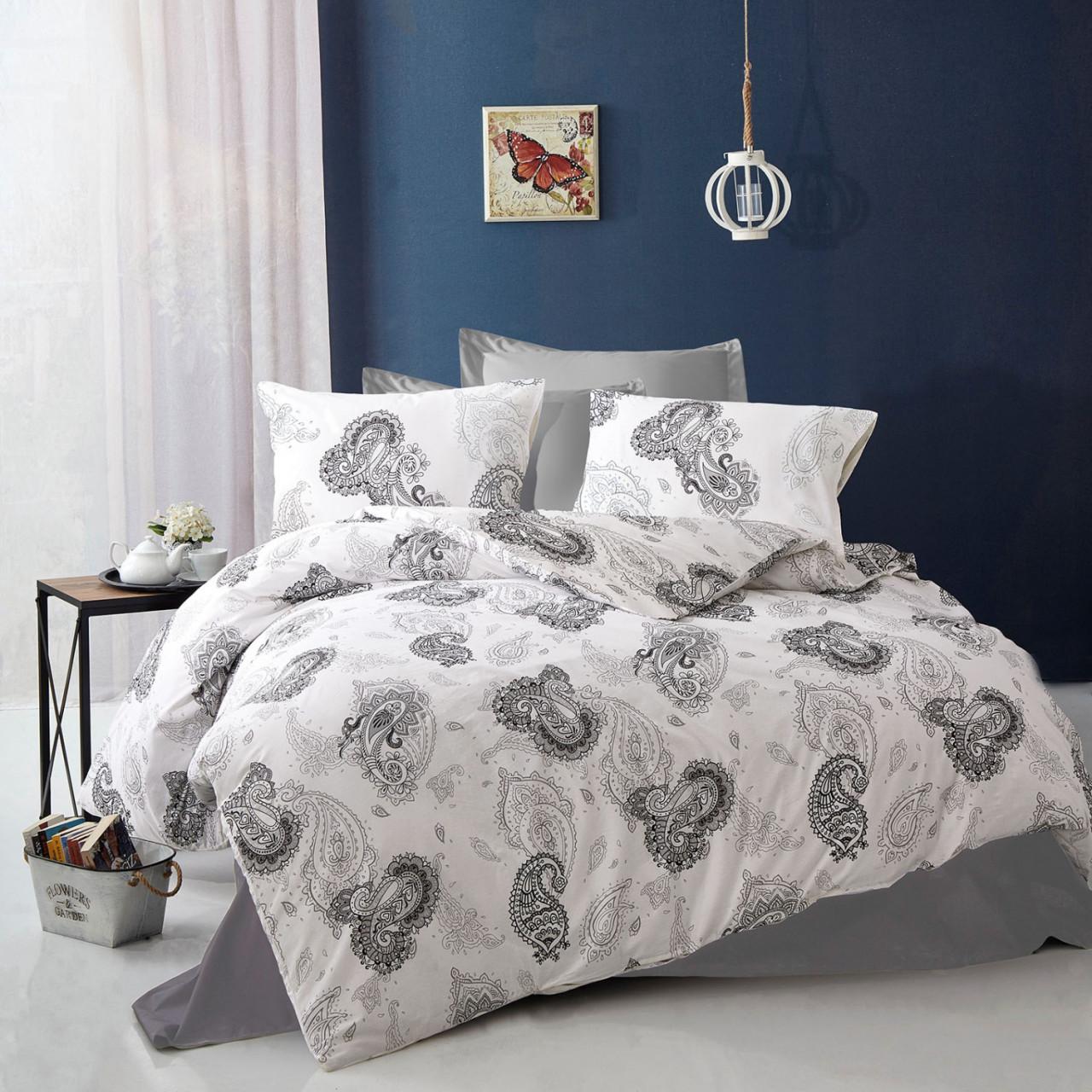 Mille Notti Mystic Monochrome Pamučna posteljina za bračni ležaj, 200x220 cm, Belo-siva
