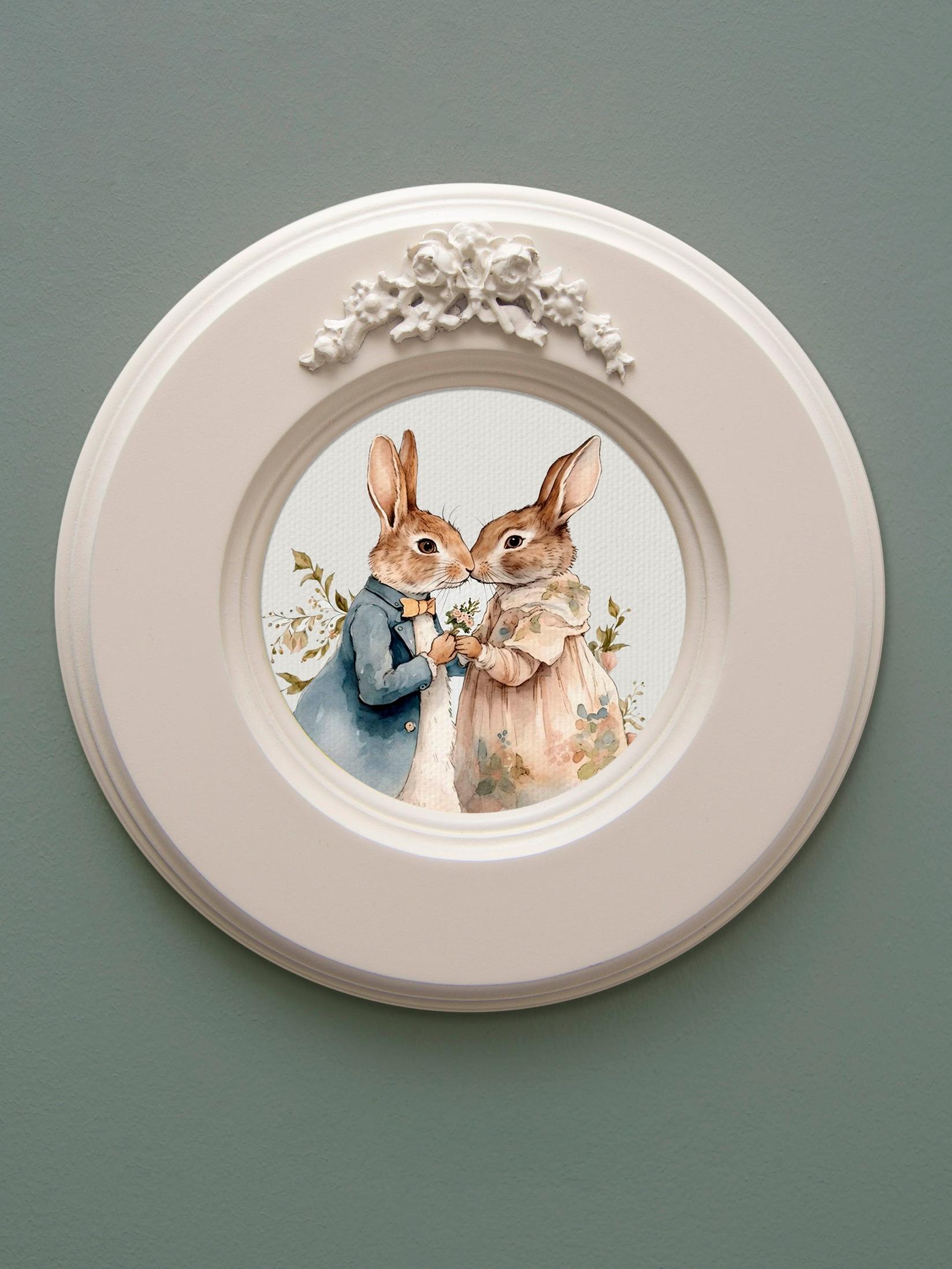 Home Gallery Slika "Zečji par" u okruglom okviru sa štukaturama 17.5cm