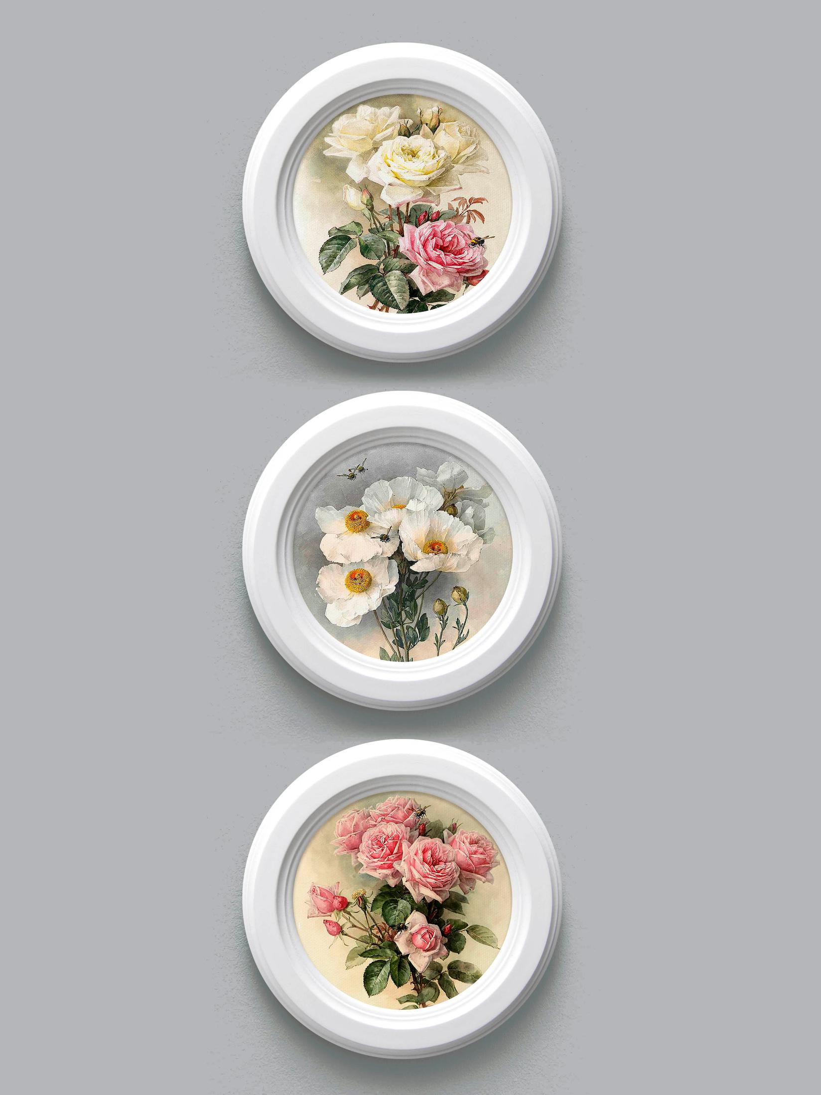 Home Gallery  Set od 3 mini slike "Ruže u belom okviru" 17.5cm