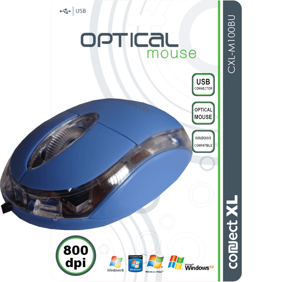 CONNECT XL CXL-M100BU Optički miš, Žično povezivanje, 800dpi, Plavi