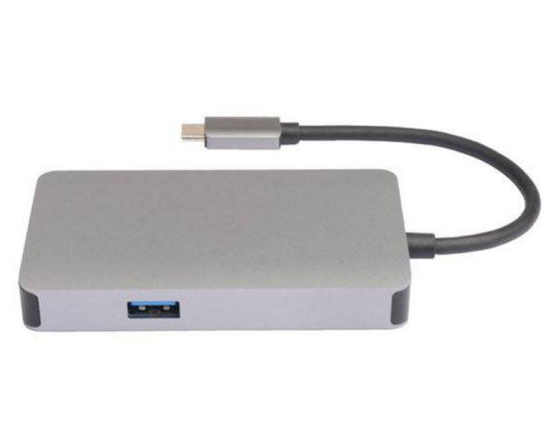 E-GREEN Adapter-konvertor USB 3.1 tip C (M) - HDMI + VGA + 2xUSB 3.0 + RJ45 + tip C (F) sivi