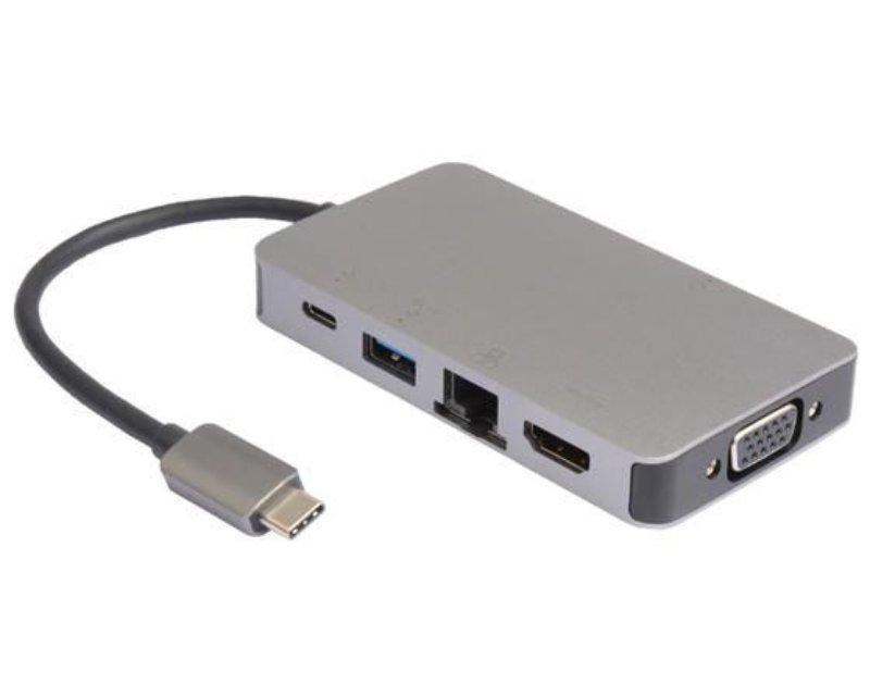 Selected image for E-GREEN Adapter-konvertor USB 3.1 tip C (M) - HDMI + VGA + 2xUSB 3.0 + RJ45 + tip C (F) sivi