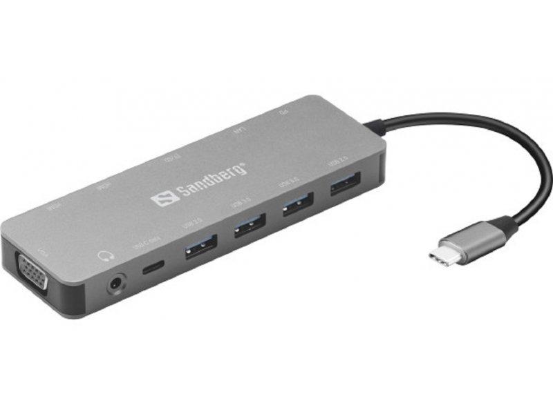 SANDBERG 136-45 USB Hub 13 porta, USB-C, Sivi