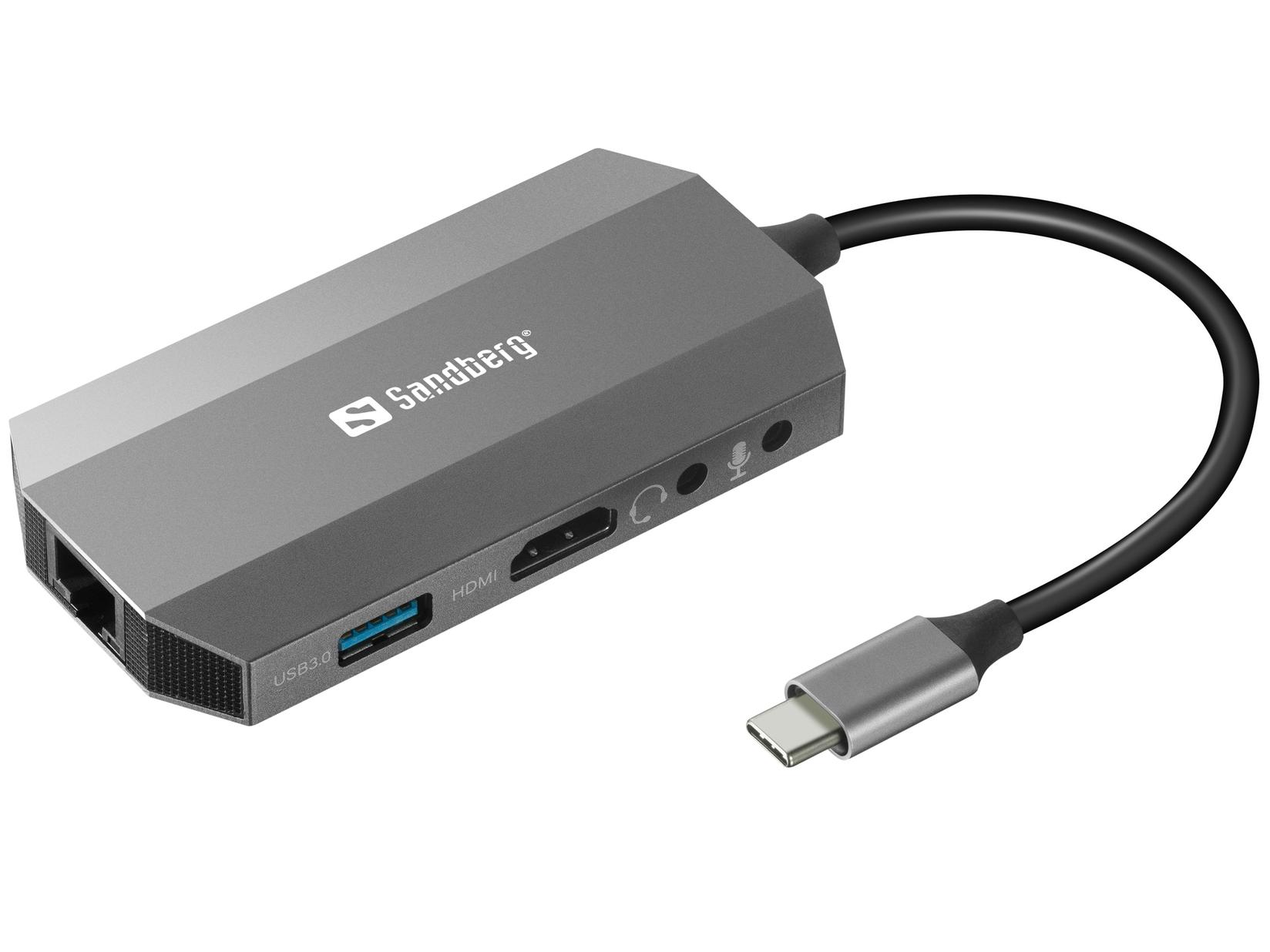 Selected image for SANDBERG Adapter USB-C - HDMI/USB 3.0/USB C/LAN PD 136-33