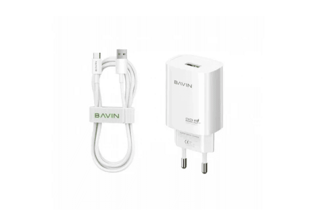 BAVIN punjač 22.5w Usb A + kabl Lightning bela