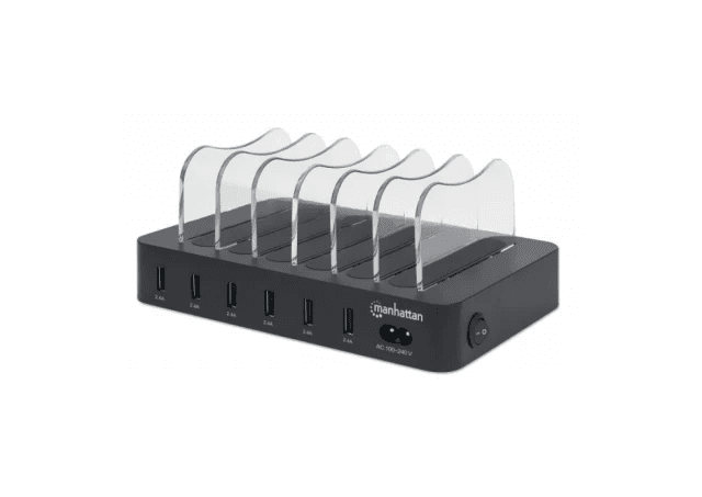MANHATTAN USB punjač 6-port 102254 5V/2.4V/50W/držač za telefon Crni