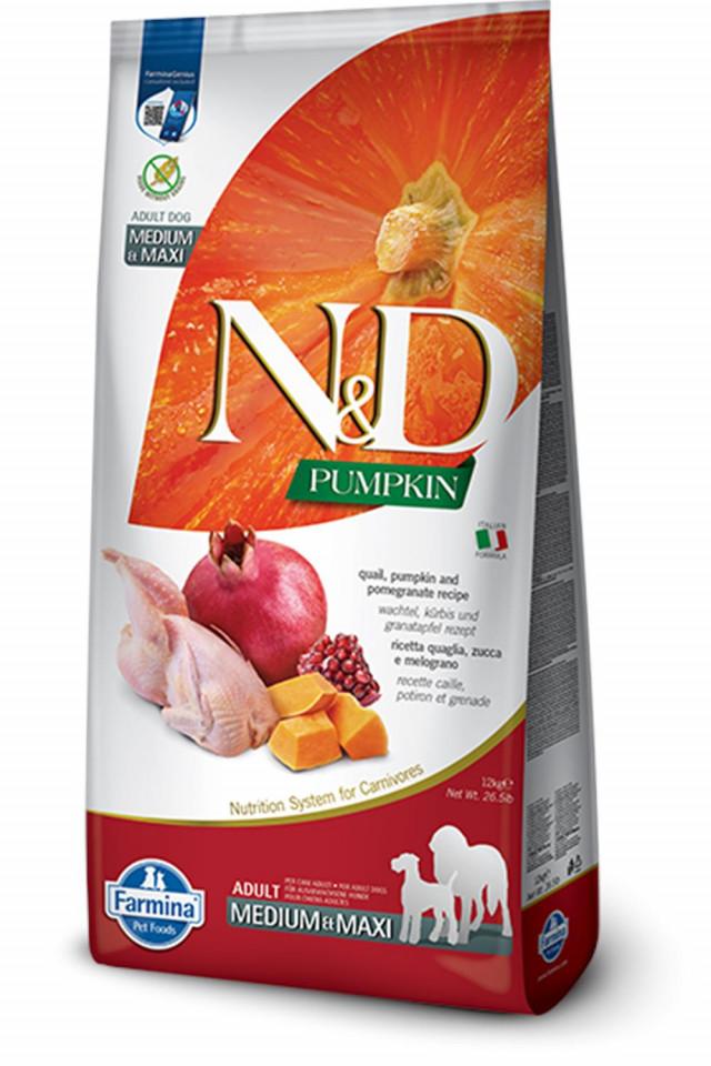 N&D Suva hrana za pse Pumpkin Quail&Pomegranate Medium&Maxi, 12kg
