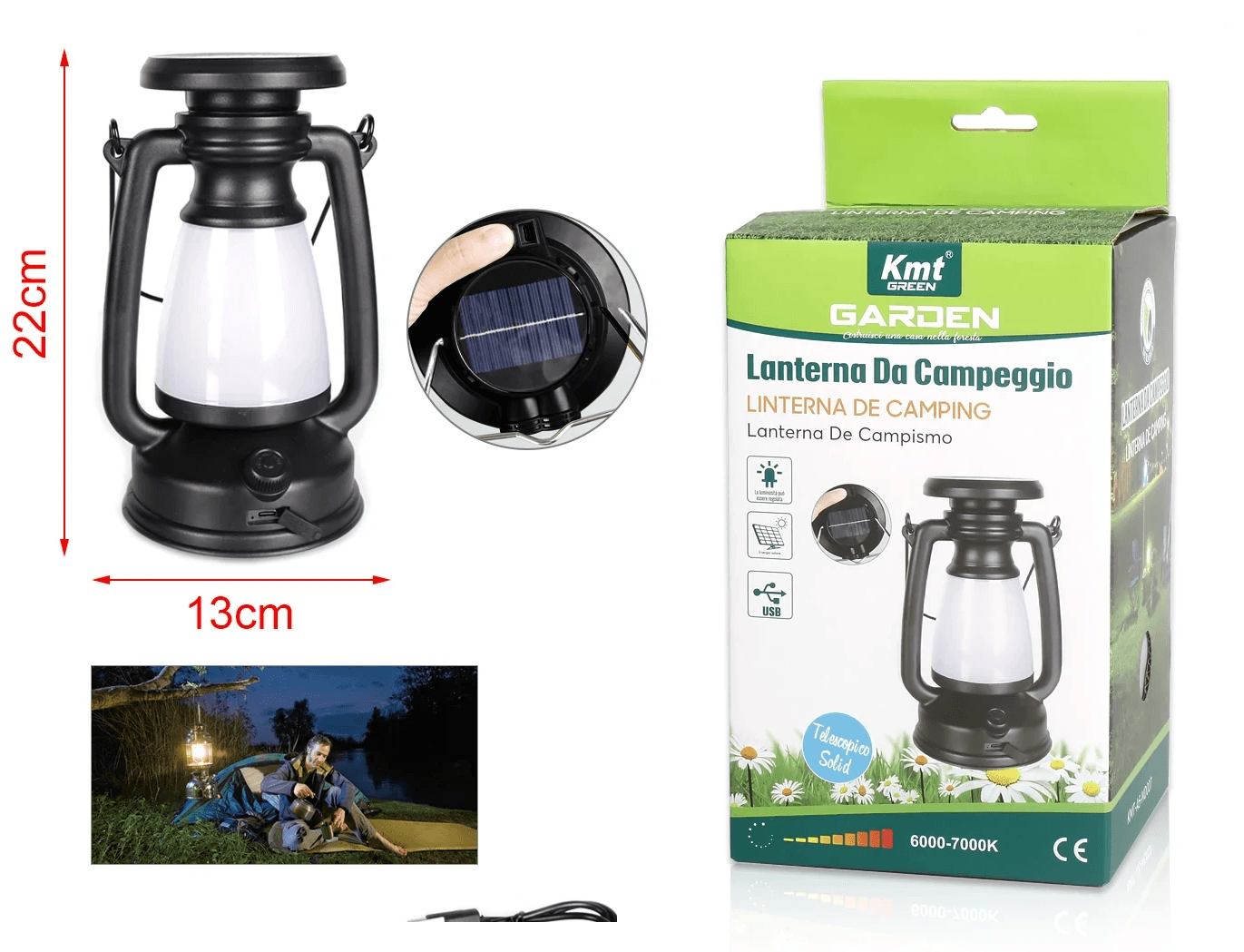 KMT Retro lampa sa gradijentom (velika) - solarna + punjiva