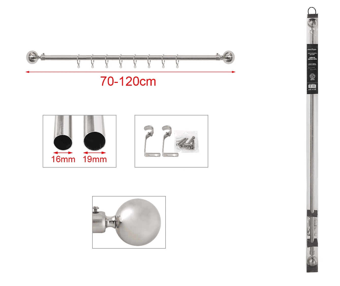 KMT Kuka za zavese sa elektropokrivkom (sjajni nikl finiš), 70-120cm